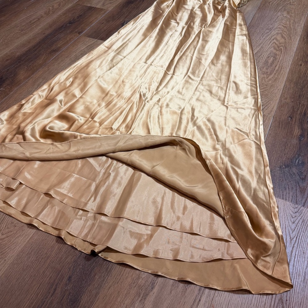 Vintage 100% Silk Beaded Dress Vintage Beaded Dress Liquid Gold Grecian Goddess - Picture 9 of 12